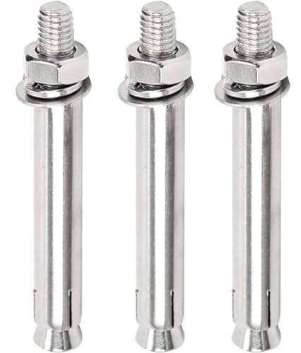 Dehnschraubenbolzen aus Edelstahl, Hochleistungs-Befestigungsanker, 3 Stück M12 × 70 mm - M12 × 120 mm Sechskantmutter-Dehnhülsenankerbolzen(M12x120mm) von ERERE