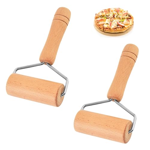 ERFGT 2 Stück Pizzaroller Nudelholz mit Griff T-Form Nudelholz Antihaftbeschichtung Teigroller Nudelholz Holz Kuchenblechroller Aus Buchenholz, für Kuchen Backen Pizza Fondant Cookie (T-Typ) von ERFGT