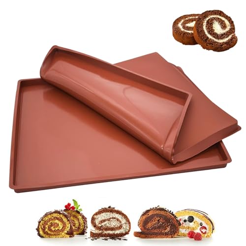 2 Stück Silikon Backblech Rollmatte, Kuchenrollenmatte, Swiss Roll Backmatte, Antihaft Backmatte Pad für Backofen, Mikrowelle, Kühlschrank (30.5 * 25.8 * 1CM) von ERFGT