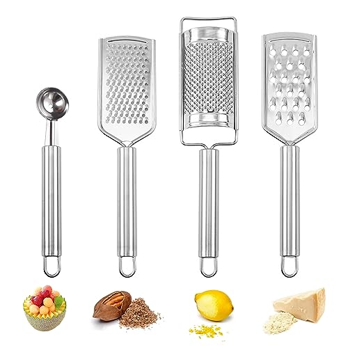 4 Stück Zester Reibe Set Ingwerreibe Aus Edelstahl Zester Reibe Raspel aus Edelstahl Zester Reibe Parmesanreibe Zester aus Rostfreiem, Handreibe für Gemüse, Obst, Karotten, Knoblauch, Zwiebel, Zitrone von ERFGT