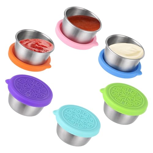 6 Stück Mini Saucen Behälter, Edelstahl Soßen Container, Auslaufsichere Dip Behälter mit Deckel, Wiederverwendbare, Salatdressing Behälter, Kleine Edelstahl Gewürzbehälter, für Soßen,Dips und Gewürze von ERFGT