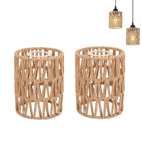 Boho Lampenschirm, 2 Stück Boho Rattan Lampenschirm für Pendelleuchte, für Esszimmer Wohnzimmer, 11,5 x 11,5 x 15 cm von ERFGT