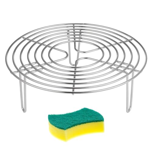 ERFGT Edelstahl Runde Steamer Rack, Edelstahl Einlegerost Dampfrost, Runde Dampfregal, mit Spülschwamm, Dampfgarer Rack, Abkühlgitter, zum Backen Kochen Braten Dampfend (20 * 7cm, Silber) von ERFGT