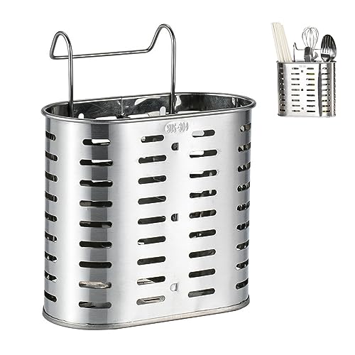 Edelstahl Besteck Aufbewahrung Küchenutensilienhalter mit 2 Fächer Essstäbchen Utensilien Abtropfgestell Edelstahl Löffel Besteckhalter Besteck Aufbewahrung Besteckkorb, für Essstäbchen Gabel Löffel von ERFGT