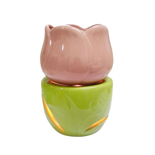 Keramik Duftlampe, Blumenmodell Duftlampe Teelicht, 180ML Wachsschmelzbrenner, Duftlampe Aromabrenner, Essential Oil Burner, für Duftöl und Duftwachs (Rosa + Grün) von ERFGT