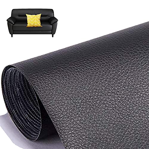 Leder Selbstklebend, PU Lederflicken Selbstklebend, Kunstleder Selbstklebend, Kunstleder Reparaturset für Sofas Jacke Stühle Autositz Taschen Leder Reparatur Jacken und Renovierung 30x137CM, Schwarz von ERFGT