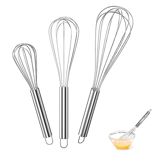 Schneebesen Set Edelstahl, 3 Stück Rührbesen 8/10/12 Inch, Profi Plus Schneebesen, Whisk, Quirl Küche für Mischen, Rühren Von Teig, Schlagen, für Wohnküche et Restaurant (Silber) von ERFGT