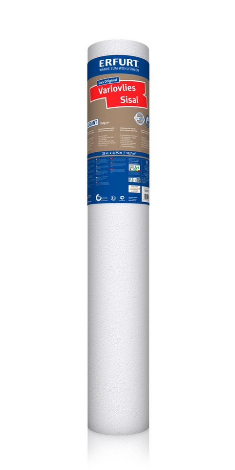 ERFURT Vliestapete 4 Rollen Erfurt Variovlies Sisal 25 m x 0,75 m, weiße Tapete, strukturiert von ERFURT