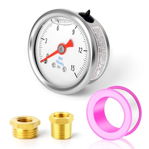 ERGAOBOY 0～1 Bar (0～15 PSI) Edelstahl 1/8" BSP 1.5" FACE DIAL, Glycerin gefülltes Kraftstoffdruckmessgerät, Flüssigkeit gefülltes Manometer WOG Wasser Öl Gas Center Back Mount von ERGAOBOY