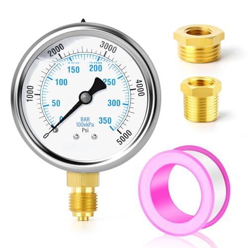ERGAOBOY 0-350 Bar (0-5000 PSI) Edelstahl 1/4" BSP 2.5" Zoll FACE DIAL Flüssigkeit gefülltes Manometer WOG Wasser Öl Gas Untere Halterung von ERGAOBOY