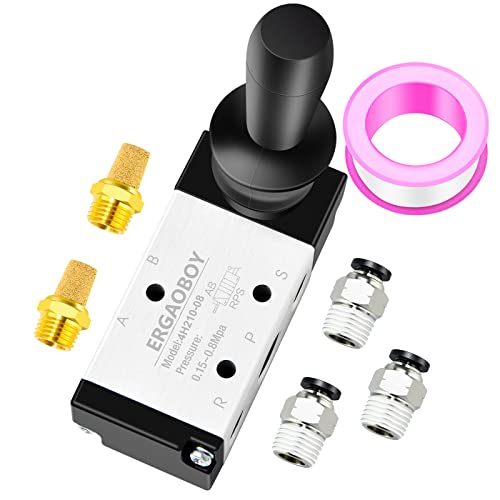 ERGAOBOY 1/4" BSP 5 Wege Pneumatik Magnetventil mit 2 Positionen, manuell gesteuertes Push Pull Ventil (4H210 08 Ventil) von ERGAOBOY