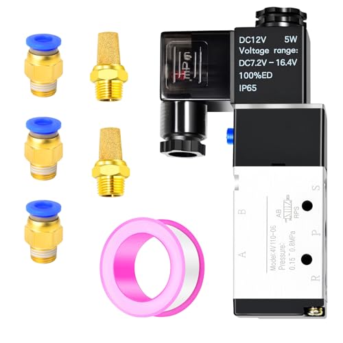 ERGAOBOY 1/8" BSP 12V einspuliges, vorgesteuertes, elektrisches Magnetventil mit 2 Positionen und 5 Wege Anschluss (4V110 08) von ERGAOBOY