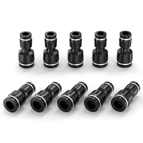 ERGAOBOY 10 Stück 12MM Rohr OD x 8MM Rohr OD, gerade Reduzierverschraubungen mit Steckverbindung, schwarz, Pneumatik-Rohrreduzierer mit Druckverschluss PG12-8 von ERGAOBOY