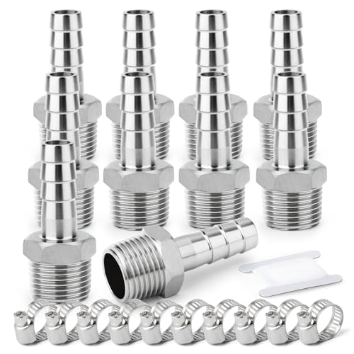ERGAOBOY 10 Stück 304 Edelstahl 12 MM OD Barb auf 1/4" BSP männlich Schlauch Barb, Kompression Fittings für Wasser, Industrie ERGAOBOY 10 Stück 304 Edelstahl 12 MM OD Barb auf 1/4" BSP männlich Schlauch Barb, Kompression Fittings für Wasser, Industrie von ERGAOBOY