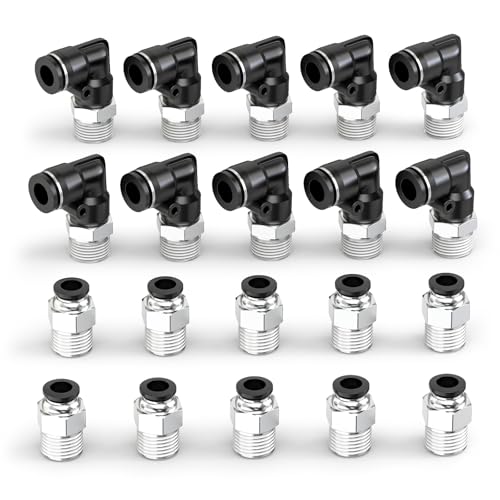 ERGAOBOY 10 Stück Schwarzer Winkel und gerade Kombination 6MM Rohr OD x 1/8" BSP Gewinde Steckverschraubungen Pneumatische Schnellverschraubungen Push Lock, PC6-01+PL6-01 von ERGAOBOY