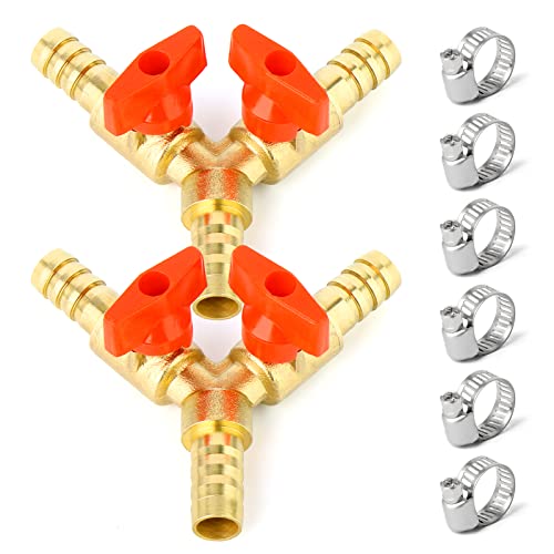 ERGAOBOY 2 STK 3 Wege Schlauchabsperrkugelhahn, 10mm Schlauchanschluss 2 Schalter Messing Y förmiges Ventil mit 6 Klemmen ERGAOBOY 2 STK 3 Wege Schlauchabsperrkugelhahn, 10mm Schlauchanschluss 2 Schalter Messing Y förmiges Ventil mit 6 Klemmen von ERGAOBOY
