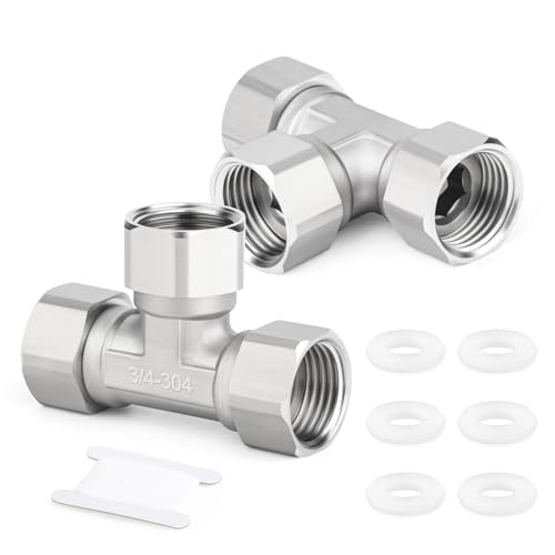 ERGAOBOY 2 Stück 304 Edelstahl 3 Wege 3 Enden Flexibles bewegliches T-Stück Verbindungsstück, 3/4" Weibliches T-Stück Rohrfitting für Sprayer, Winkelventil, Duscharm von ERGAOBOY