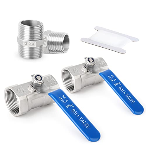 ERGAOBOY 2 Stück 3/8" Innengewinde x 3/8" Innengewinde BSP Hochleistungskugelhahn aus Edelstahl 304 mit 2 Stück 3/8" Sechskant-Nippelanschlüssen von ERGAOBOY