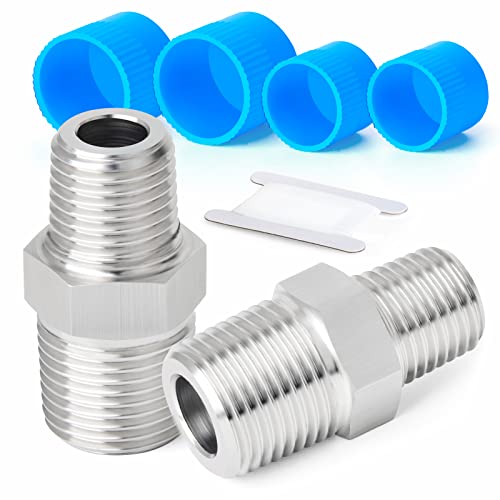 ERGAOBOY 2 Stück 3/8 Zoll BSP Außengewinde x 1/2 Zoll BSP Außengewinde Geschmiedeter Edelstahl Reduzier Sechskantnippelverbinder SUS 304 Rohrverschraubungen von ERGAOBOY