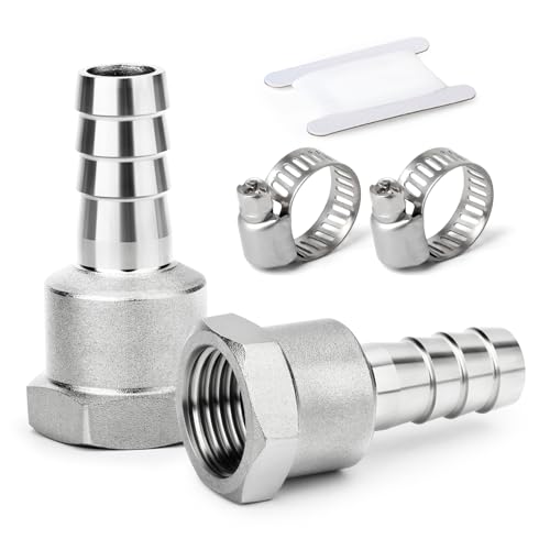 ERGAOBOY 2 Stück Schlauchverschraubung, 8mm Widerhaken auf 1/4 Zoll-Innengewinde, Schlauchverschraubung aus Edelstahl 304 für Kraftstoff/Luft/Wasser/Öl von ERGAOBOY