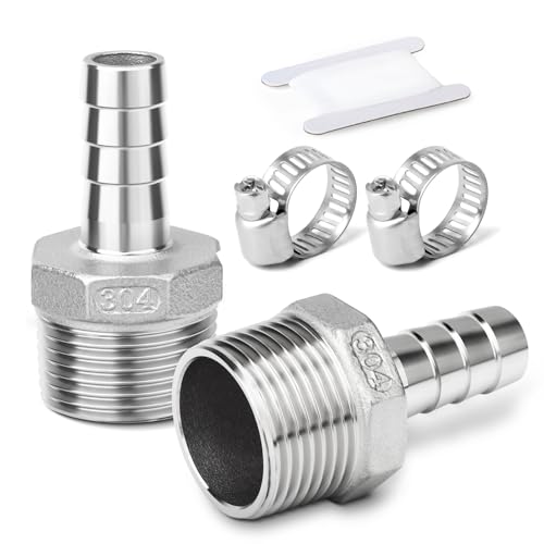 ERGAOBOY 2 Stück Schlauch Armaturen, 8 MM Barb auf 1 BSP Außengewinde BSP Armaturen, 304 Edelstahl Kompressionsverschraubungen für Wasser, Industrie von ERGAOBOY