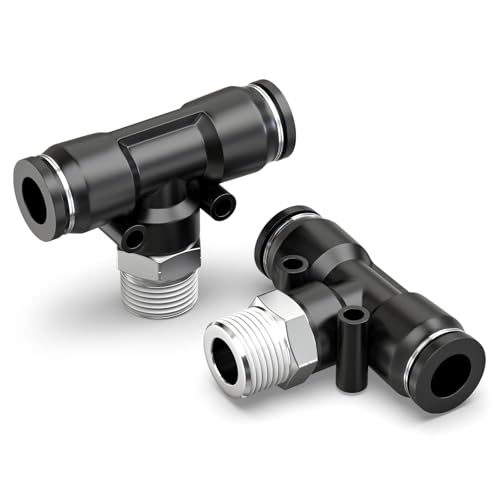 ERGAOBOY 2 Stück schwarzes Abzweig-T-Stück 10MM Rohr OD x 1/4" BSP-Gewinde Push-to-Connect Pneumatische Schnellverschraubungen Push Lock von ERGAOBOY