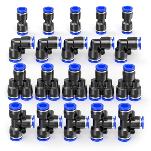 ERGAOBOY 20 Stück Blau 6MM Rohr OD Push-to-Connect Fittings Pneumatische Quick Release Connectors Kit Push Lock, Teiler+ Winkel+ T- Stück+ Gerade ERGAOBOY 20 Stück Blau 6MM Rohr OD Push-to-Connect Fittings Pneumatische Quick Release Connectors Kit Push Lock, Teiler+ Winkel+ T- Stück+ Gerade von ERGAOBOY
