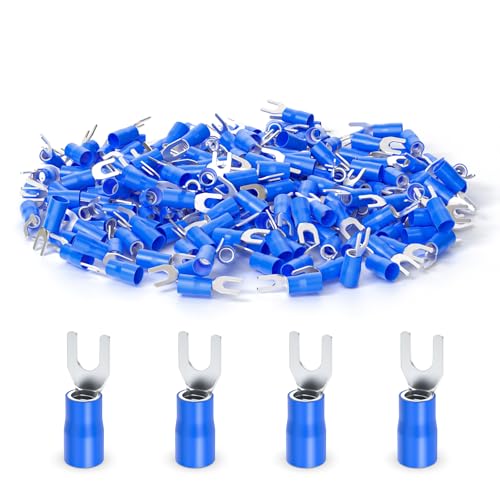 ERGAOBOY 200Pcs 16-14 AWG Isolierte Gabel Kabelschuhe, Blau U-Typ Elektrische Crimp Terminal von ERGAOBOY
