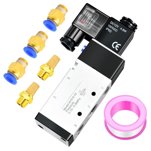 ERGAOBOY 3/8" BSP 12V einspuliges, vorgesteuertes, elektrisches Magnetventil mit 2 Positionen und 5 Wege Anschluss (4V310 08) von ERGAOBOY