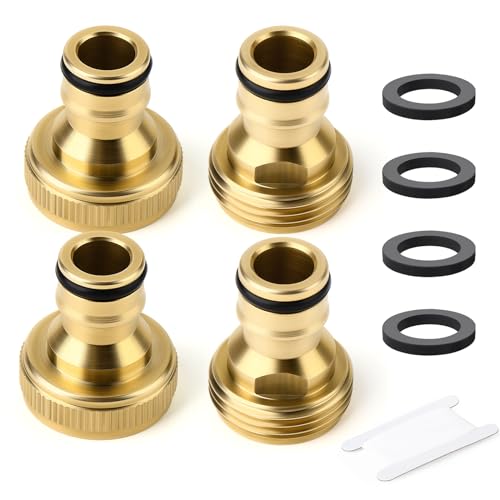 ERGAOBOY 4 Stück 3/4" GHT Gewinde Messing männlich & weiblich Gartenschlauch Schnellverbinder Set einfaches Wasserrohr verbinden Fitting mit Band und Gummis von ERGAOBOY