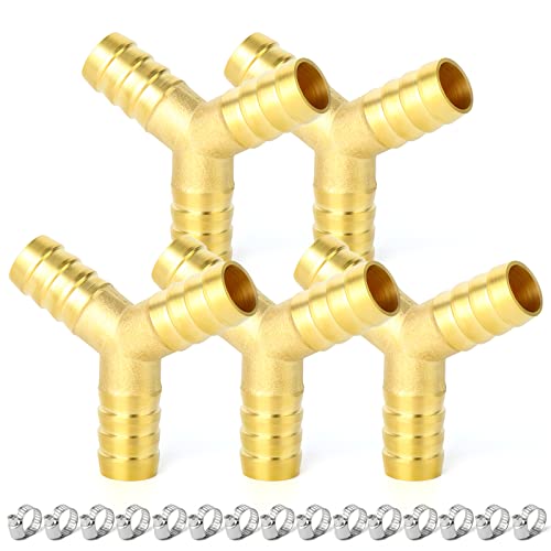 ERGAOBOY 5 Stk 8mm Messing Schlauchtülle, 3 Wege Y förmige Schlauchverschraubung mit 15 Stk Schellen von ERGAOBOY