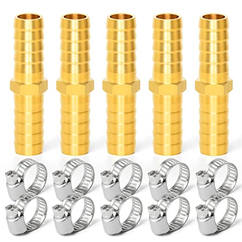ERGAOBOY 5 Stk 19mm Messing Schlauchtülle, 2 Wege gerade Schlauchverschraubung mit 10 Stk Schellen von ERGAOBOY