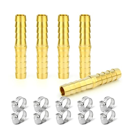 ERGAOBOY 5 STK 9mm Messing Schlauchtülle, 2 Wege gerade Schlauchverschraubung mit 10 STK Schellen von ERGAOBOY