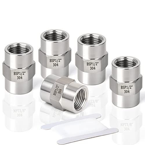 ERGAOBOY 5 Stück 1/2" BSP Innengewinde x 1/2" BSP Innengewinde Geschmiedeter Edelstahl Sechskant Kupplungsverbinder SUS 304 Rohrverschraubungen von ERGAOBOY