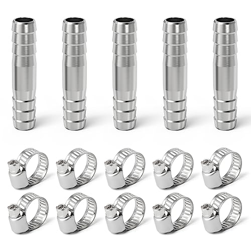 ERGAOBOY 5 Stück 16mm Edelstahl gerade Schlauch Barb, 2-Wege-I-förmige SUS 304 Schlauchverschraubung mit 10 Stück Klemmen von ERGAOBOY