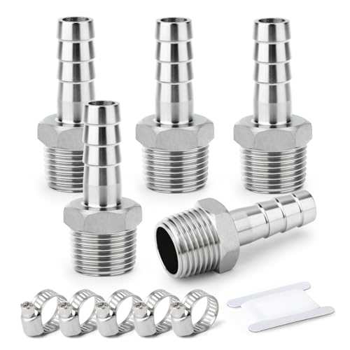 ERGAOBOY 5 Stück 304 Edelstahl 18 MM OD Barb auf 3/4" BSP männlich Schlauch Barb, Kompression Fittings für Wasser, Industrie von ERGAOBOY