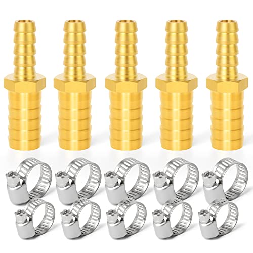 ERGAOBOY 5 Stück 4 mm x 8 mm Messing-Reduzierschlauchverbinder, gerade 2-Wege-Schlauchverschraubung mit 10 Klemmen von ERGAOBOY