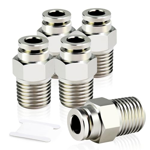 ERGAOBOY 5 Stück 6 mm Rohr AD x 1/4 Zoll BSP Gewinde männlich gerade Push to Connect Armaturen, pneumatischer Steckverbinder mit Kupfer Nickel Beschichtung von ERGAOBOY