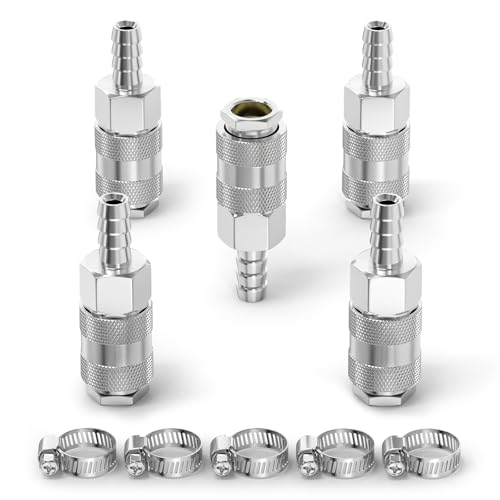 ERGAOBOY 5 Stück Außengewinde industrielle Luft-Kupplung mit 8MM Schlauch Barb, Flow Quick Connect Luft-Kupplung und Stecker-Kit Pneumatik-Kompressor Schlaucharmaturen von ERGAOBOY