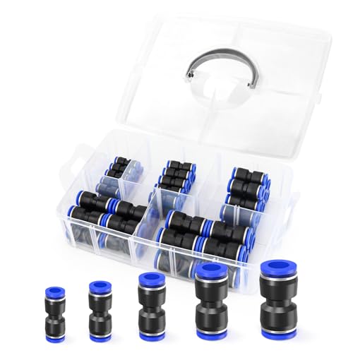 ERGAOBOY 50 Stückblaue gerade Steckverbinder Pneumatische Schnellverschluss-Verbinder Luftleitung Fittings Kunststoff Push Lock für 6MM 8MM 10MM 12MM 14MM Rohr von ERGAOBOY