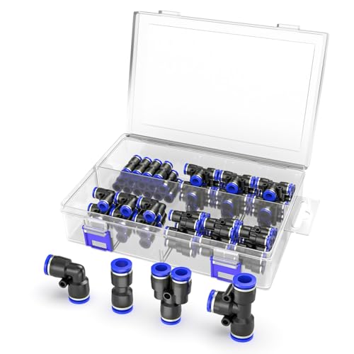 ERGAOBOY 60 Stück Blau 6MM Rohr OD Push-to-Connect Fittings Pneumatische Quick Release Connectors Kit Push Lock, Teiler+ Winkel+ T- Stück+ Gerade ERGAOBOY 60 Stück Blau 6MM Rohr OD Push-to-Connect Fittings Pneumatische Quick Release Connectors Kit Push Lock, Teiler+ Winkel+ T- Stück+ Gerade von ERGAOBOY