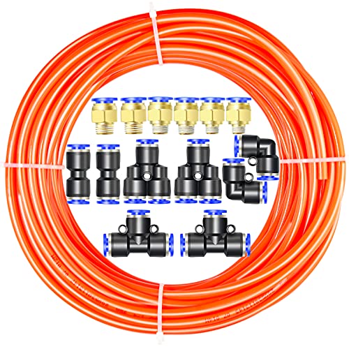 ERGAOBOY Orange 10M Polyurethan PU Luftschlauch Rohr Kit, 4 mm Außendurchmesser x 2,5 mm Innendurchmesser mit 14 Anschlusssätzen von ERGAOBOY