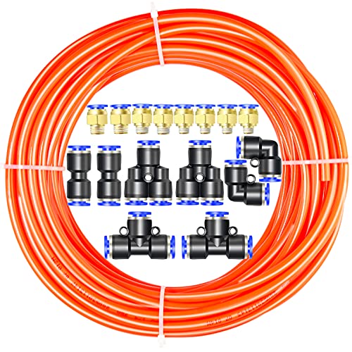 ERGAOBOY Orange 10M Polyurethan PU Luftschlauch Rohr Kit, 6 mm Außendurchmesser x 4 mm Innendurchmesser mit 16 Anschlusssätzen von ERGAOBOY