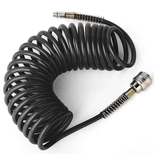 ERGAOBOY Schwarzer 5M PU Luftspiralschlauch mit 8mm Außendurchmesser, (mit Schnellkupplung und Stecknippel, Schlauchmaterial aus PU) von ERGAOBOY