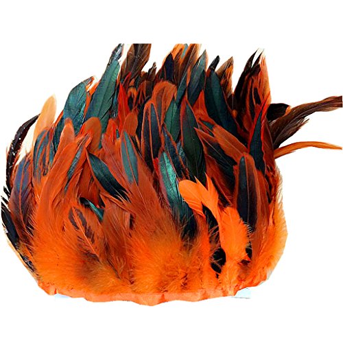ERGEOB® Echte Hahnenfedern auf 200cm Stoffstreifen in Orange - 13 Farbvarianten - Ideal für Fasching, Karneval, Halloween, Basteln, Bekleidung, Kostüme. von ERGEOB