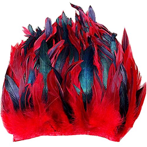 ERGEOB® Echte Hahnenfedern auf 200cm Stoffstreifen in Rot - 13 Farbvarianten - Ideal für Fasching, Karneval, Halloween, Basteln, Bekleidung, Kostüme. von ERGEOB