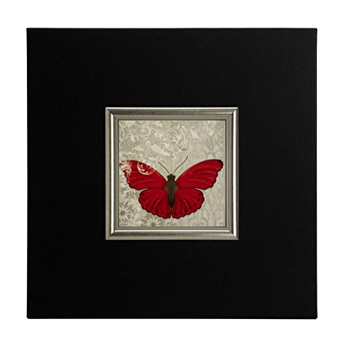 ERGO-PAUL ErgoPaul Mini Papier (Poster) „Roter Schmetterling I, Holz und schwarzem Eco-Leder, ohne Glas, 40x40x1.5 cm Kunstdruck mit Rahmen, Öko, One Size von ERGO-PAUL