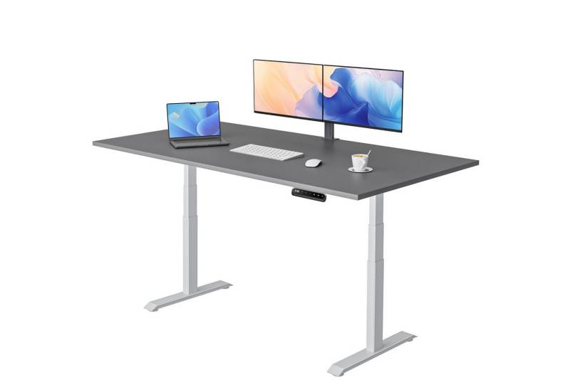 ERGOFINO Schreibtisch Elektrisch höhenverstellbarer Schreibtisch DT30 (höhenverstellbarer Schreibtisch 200x100 cm, elektrisch schreibtisch mit GS-Zertifiziert, 2 Motoren, 3-Fach Teleskop, 3 Memoryfunktion), Gestell Weiß inkl. Asteiche Tischplatte von ERGOFINO