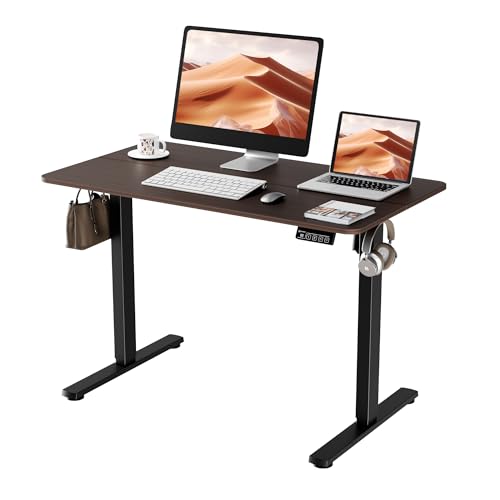 ERGOMAKER Elektrischer Höhenverstellbarer Schreibtisch 110x60cm (43.3"x23.6"), Höhenverstellbarer Tisch mit Spleißplatte (Schwarzes Gestell + Schwarzer Walnuss Tischplatte) von ERGOMAKER
