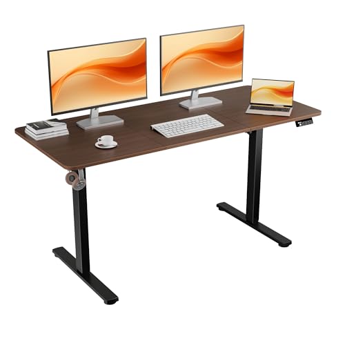 ERGOMAKER Elektrischer Höhenverstellbarer Schreibtisch 140x60cm (55.1"x23.6"), Höhenverstellbarer Tisch mit Spleißplatte (Schwarzes Gestell + Schwarznuss Tischplatte) von ERGOMAKER